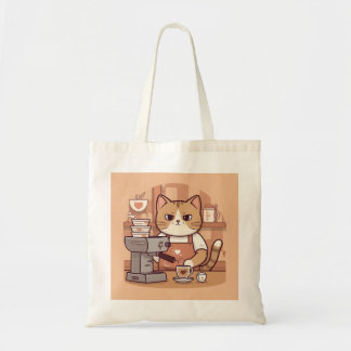 Bolso De Tela Cute Funny Cartoon Barista Cat Tote Bag