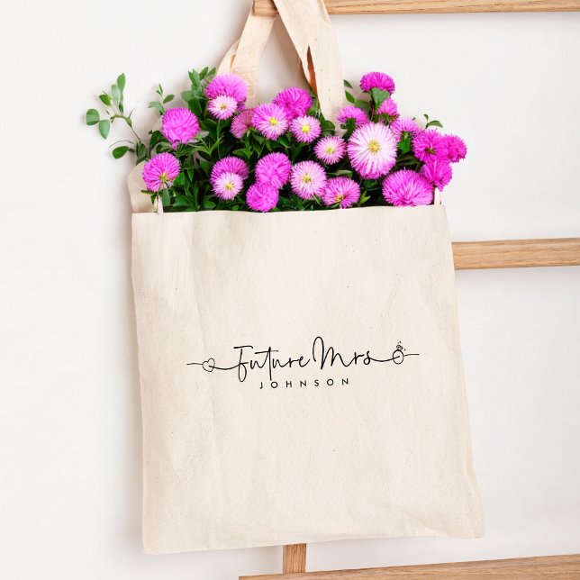 Bolso De Tela Cute Future Mrs Script Heart Ring Custom Wedding (Subido por el creador)