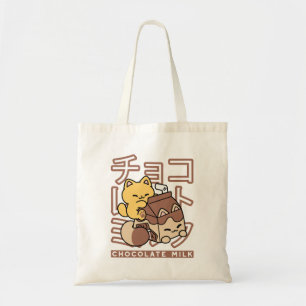 Bolso De Tela Cute gato montando leche de chocolate Carton Kawai