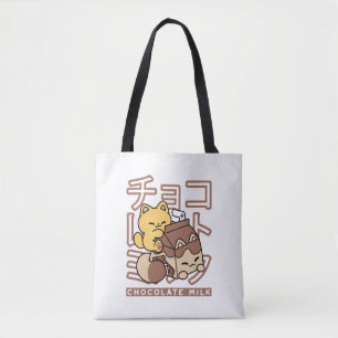 Bolso De Tela Cute gato montando leche de chocolate Carton Kawai