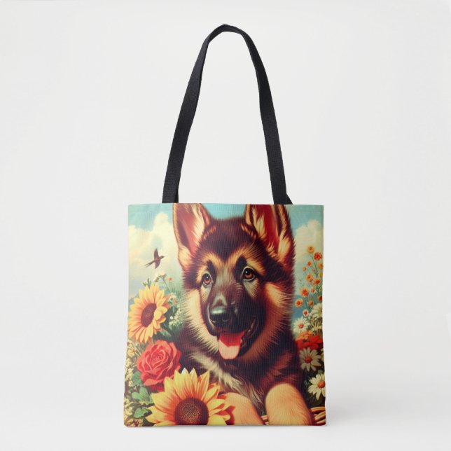Bolso De Tela Cute German Shepherd Pinting (Anverso)