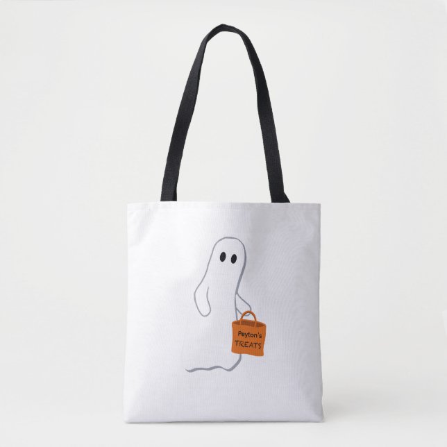 Bolso De Tela Cute Ghost with Treat Bag Personalized Bag (Anverso)
