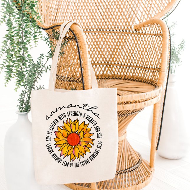 Bolso De Tela Cute girasol Escritura Biblia Verso Proverbios 31 (Subido por el creador)
