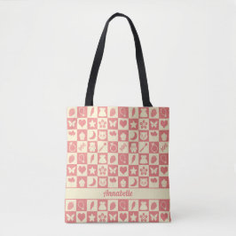 Bolso De Tela Cute Girly Modern Pink Checkered Icons Pattern
