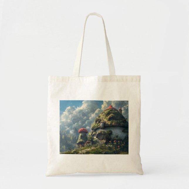 Bolso De Tela Cute gnome, casa de hongos (Frente)