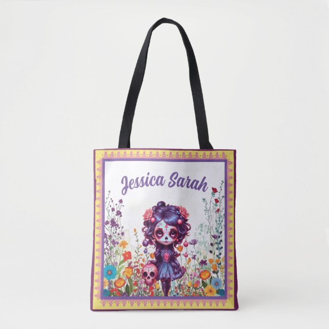 Bolso De Tela Cute Gothic Garden Sugar Skull (Anverso)