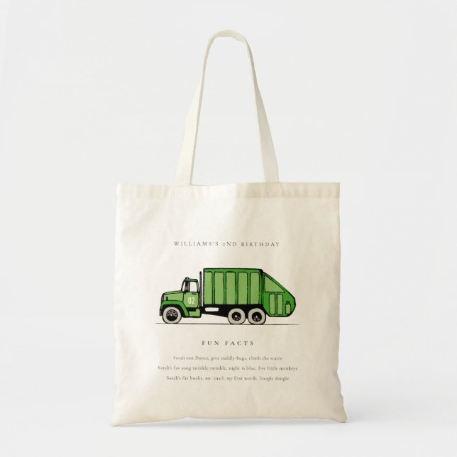Bolso De Tela Cute Green Garbage Truck Kids Fun Facts Cumpleaños (Frente)