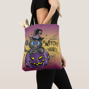 BOLSO DE TELA CUTE HALLOWEEN BLACK CAT WITKIN