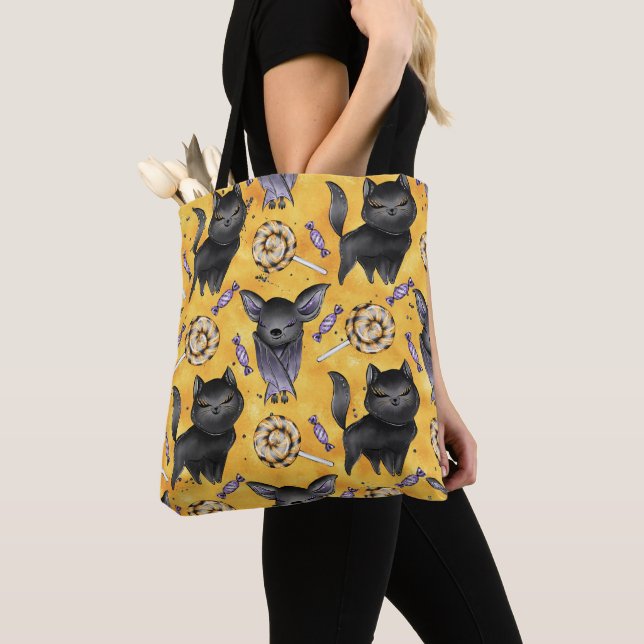 BOLSO DE TELA CUTE HALLOWEEN GATOS Y BAÑOS NEGROS (Detalle)