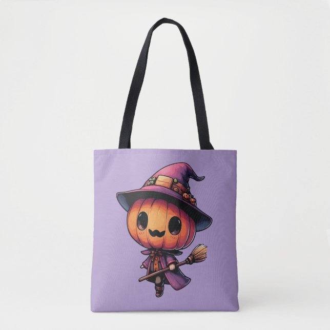 Bolso De Tela Cute Halloween pumpkin witch (Anverso)