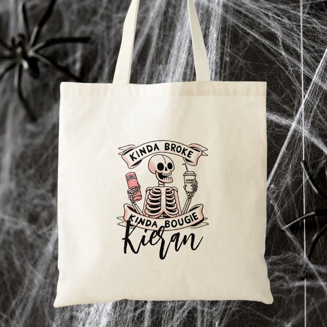 Bolso De Tela Cute Halloween Skeleton Typografía moderna (Subido por el creador)