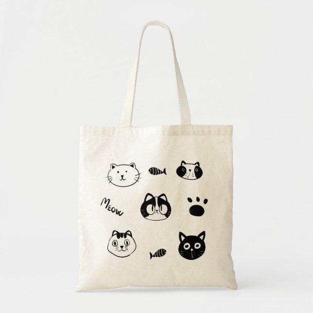 Bolso De Tela Cute Hand-drawn Cat Faces Doodle  (Frente)
