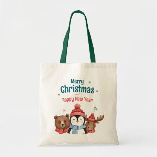 Bolso De Tela Cute Happy Animal Watercolor Christmas
