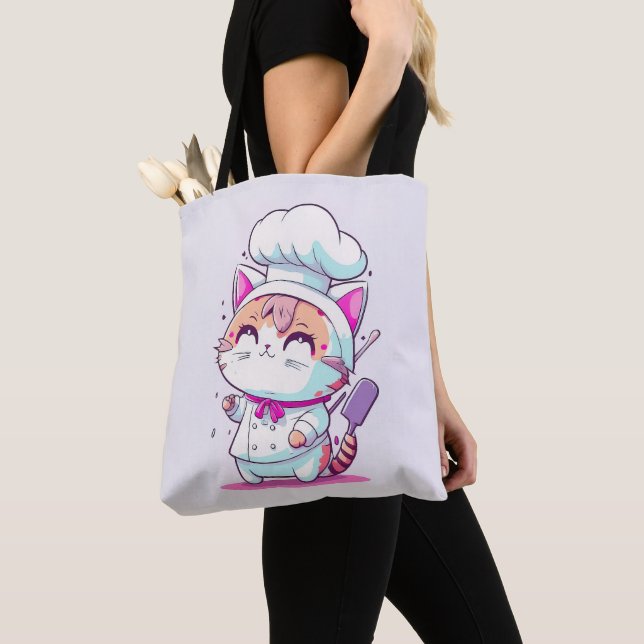 Bolso De Tela Cute Happy Baker Pastry Chef Cat Kitten | (Detalle)