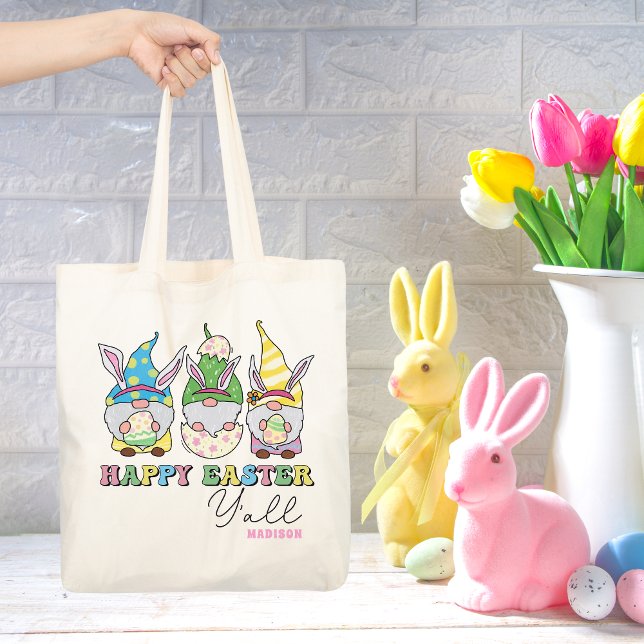 Bolso De Tela Cute Happy Easter Y'all Gnomes Nombre Personalizad (Subido por el creador)