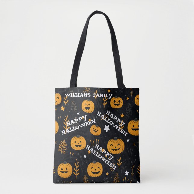 Bolso De Tela Cute Happy Halloween Calabaza moderna (Anverso)