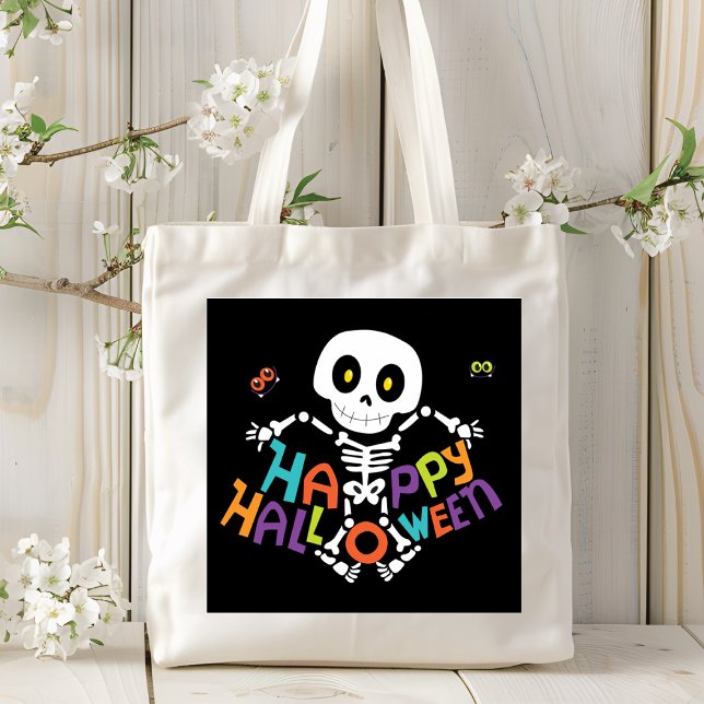 Bolso De Tela Cute Happy Halloween Skeleton (Subido por el creador)
