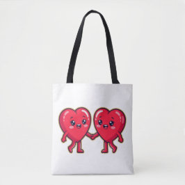 Bolso De Tela Cute Heart Characters Holding Hands