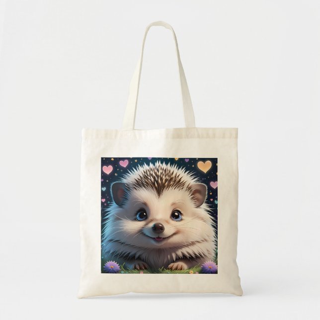 Bolso De Tela Cute Hedgehog con grandes ojos azules (Frente)