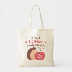 Bolso De Tela Cute Hedgehog y Apple Teacher Apreciation Quote