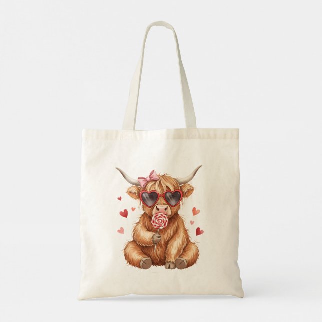 Bolso De Tela Cute Highland Cow Valentine Tote Bag (Reverso)