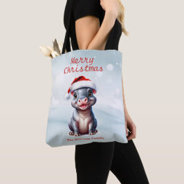 Bolso De Tela Cute Hipopótamo Santa Hat Navidades Snowy