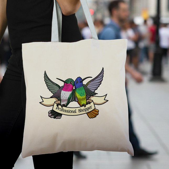 Bolso De Tela Cute Hummingbirds Add Your Own Text Ribbon Cartoon (Subido por el creador)