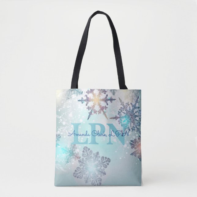 Bolso De Tela Cute Ice Blue Snowflake Nombre Personalizado LPN (Anverso)