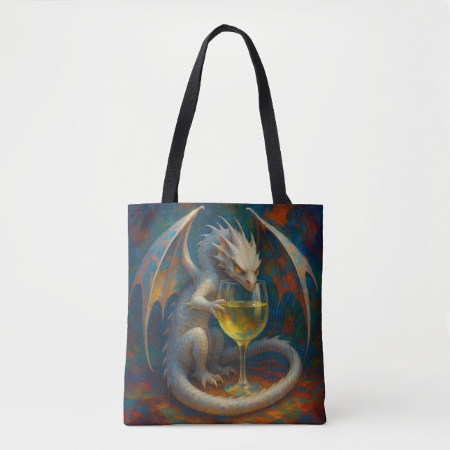 Bolso De Tela Cute Ivory Dragon & White Wine Fantasy Art (Anverso)