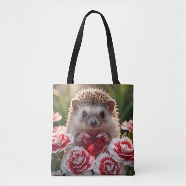 Bolso De Tela Cute January Hedgehog with Garnet Heart (Anverso)