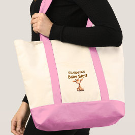 Bolso De Tela Cute jirafa bebé cosas nombre rosa marrón