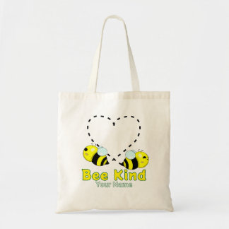Bolso De Tela Cute Kawaii Abeja Corazón "Sé Amable" Nombre Perso