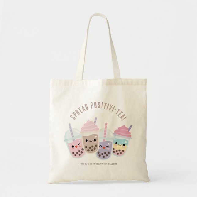Bolso De Tela Cute Kawaii Boba Bubble Tea Tote Bag (Frente)