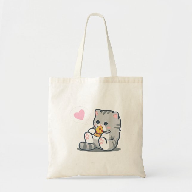 Bolso De Tela Cute Kawaii Cat Pizza Lover.png (Frente)