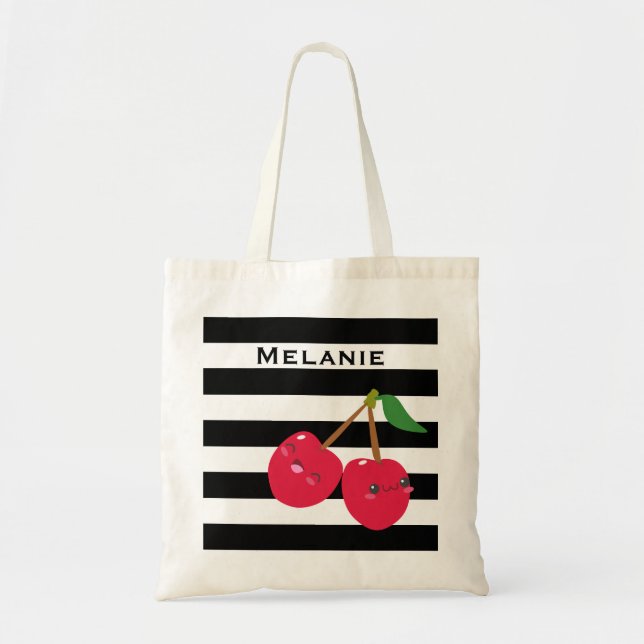 Bolso De Tela Cute Kawaii Cherry Striped Personalizado (Frente)