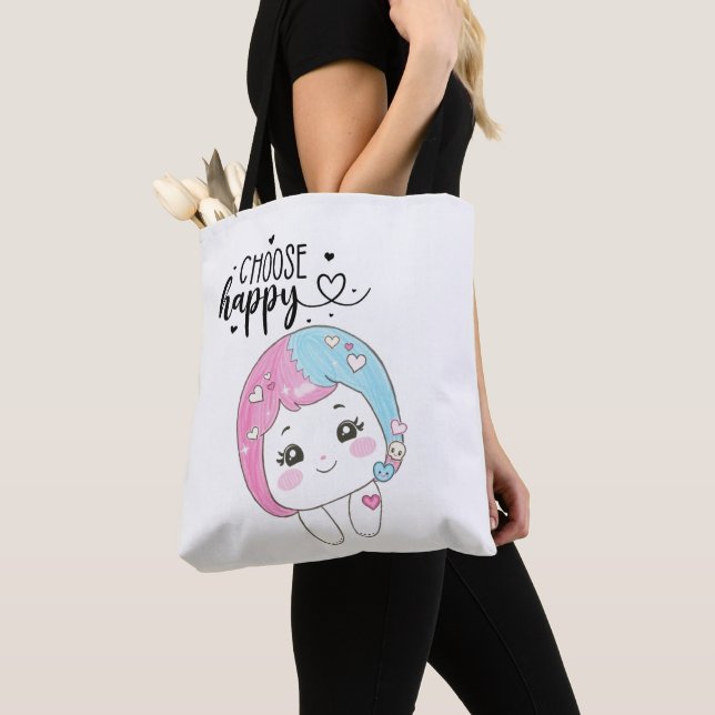Bolso De Tela Cute Kawaii “Choose Happy”  – Adorable Posi (Detalle)