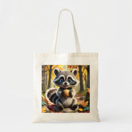 Bolso De Tela Cute Kawaii estilo Racoon sosteniendo una bellota
