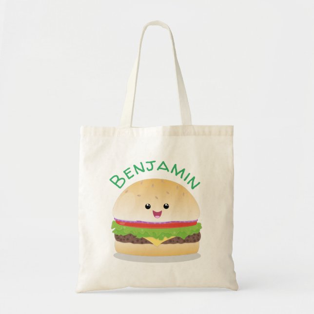 Bolso De Tela Cute kawaii feliz ilustracion personalizado hambur (Frente)