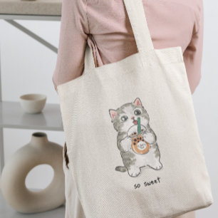 Bolso De Tela Cute Kawaii gato Beber Boba Tea