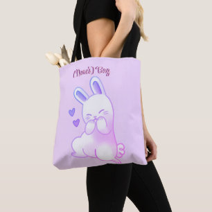 Bolso De Tela Cute Kawaii Pastel Morado Conejo con Corazón Perso
