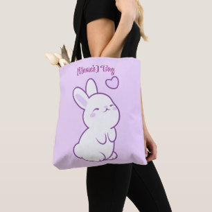 Bolso De Tela Cute Kawaii Pastel Púrpura Conejo Mirando Hacia Ar