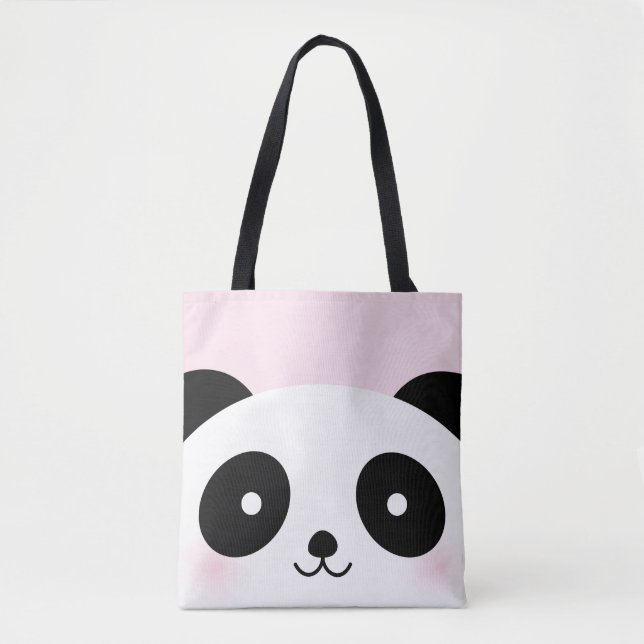 Bolso De Tela Cute Kawaii Personalizado Panda Bear Face Rosa (Anverso)