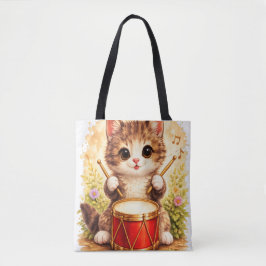 Bolso De Tela Cute Kitten Drum Tote Bag Kawaii Cat Music