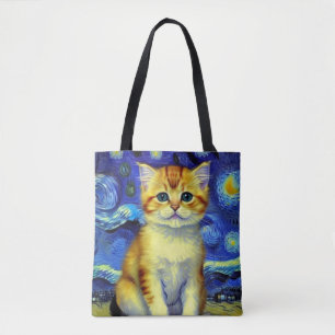 Bolso De Tela Cute Kitten Starry Night Van Gogh