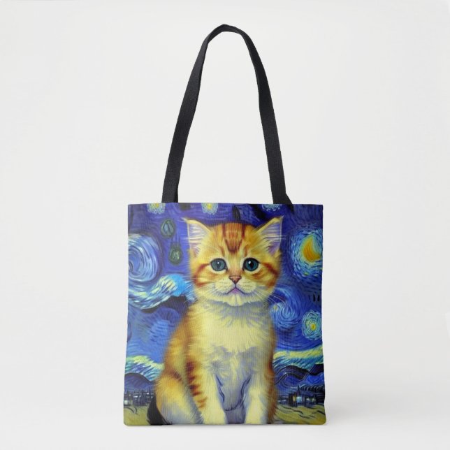 Bolso De Tela Cute Kitten Starry Night Van Gogh (Anverso)