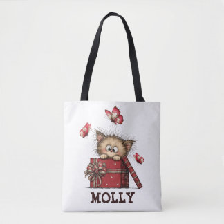 Bolso De Tela Cute Kitten with Butterflies Personalized