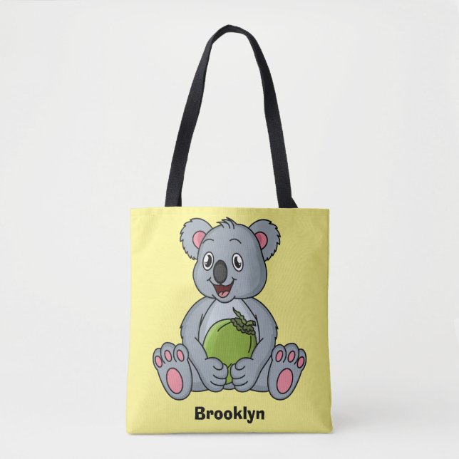 Bolso De Tela Cute koala and coconut cartoon illustration  (Anverso)