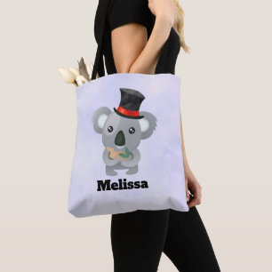 Bolso De Tela Cute Koala en un negro Personalizado de sombreros