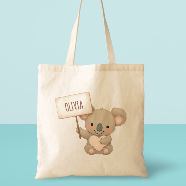 Bolso De Tela Cute Koala sostiene un Rótulo de nombres (Subido por el creador)