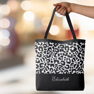 Bolso De Tela Cute Leopardo Animal Pattern Name Black White Moda